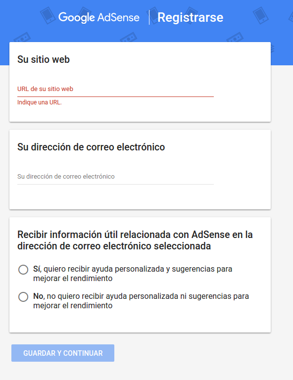 Registrarse en Adsense